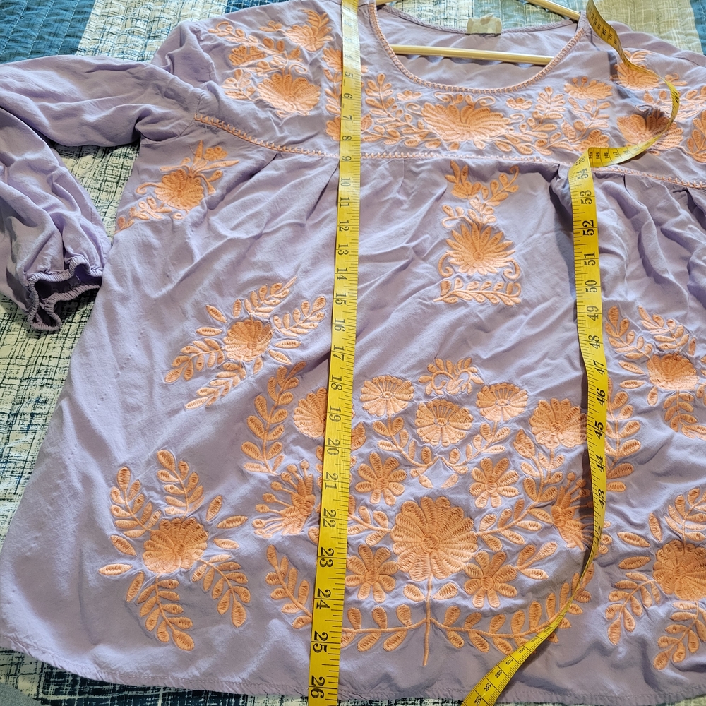 Layerz Floral Embroidered Peasant Style Top in Lavender and Tangerine Sz Xl - Picture 9 of 9